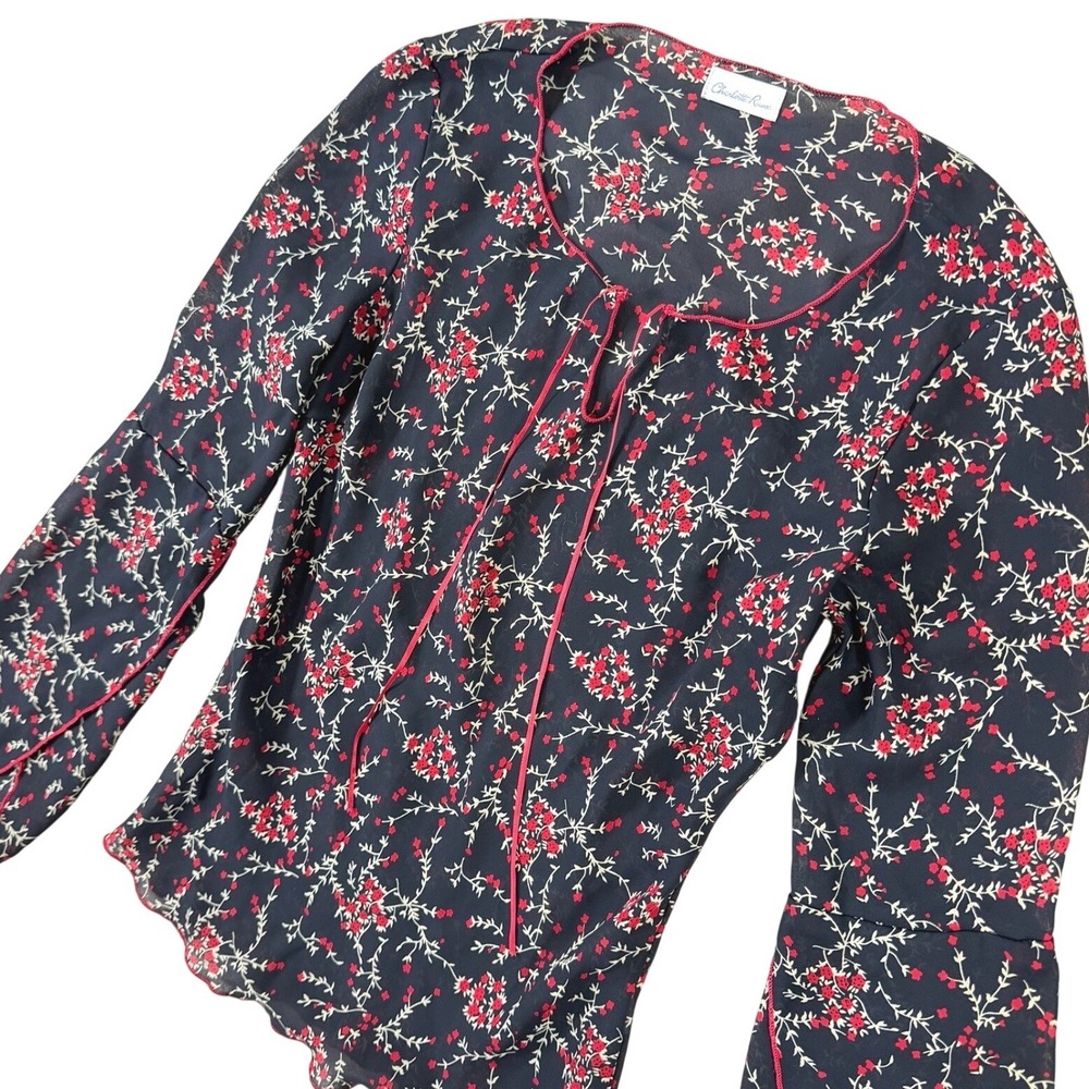 Y2K Fairy Sheer Blouse Charlotte Russe Womens Small Black Red Floral Whimsigoth